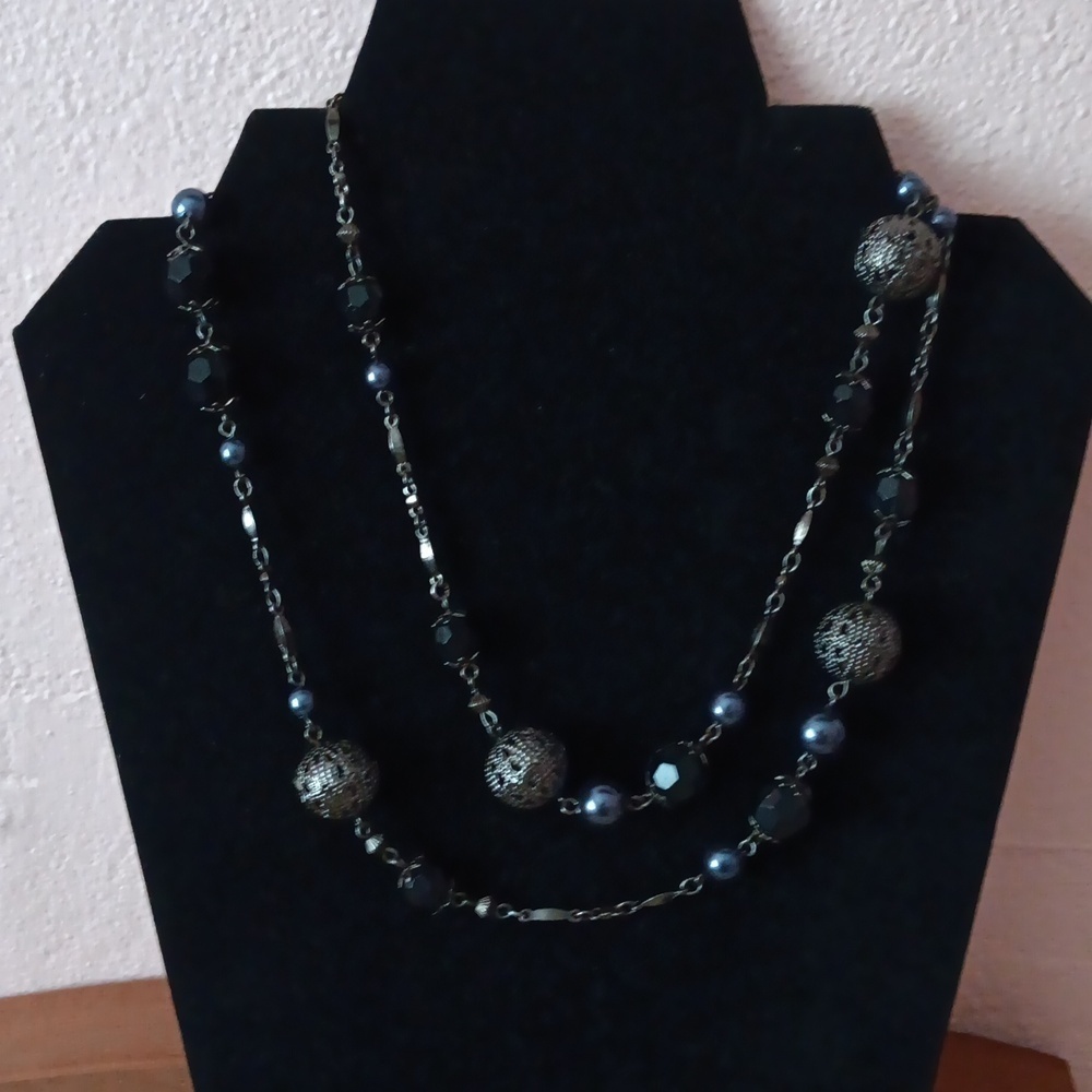 Dark Tone Metal Chain Beaded Necklace